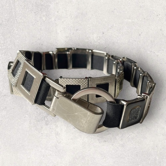 Y2K Metal Geometric Links Belt Carabiner O ring Buckle Stretchy Glitter Silver M main image 11